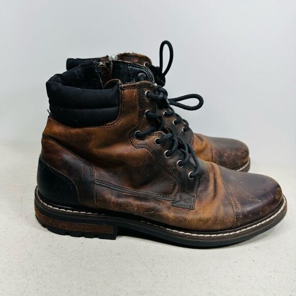 Outpost Makers Lucas Boots Mens 11 Brown Leather Cap Toe Flannel Lined Work Shoe - Picture 1 of 6